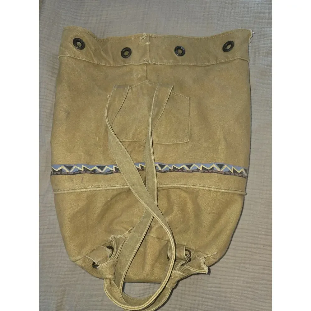 VTG Quicksilver Backpack Tan Rucksack Drawstring Bag 90s surf thrash skate rare